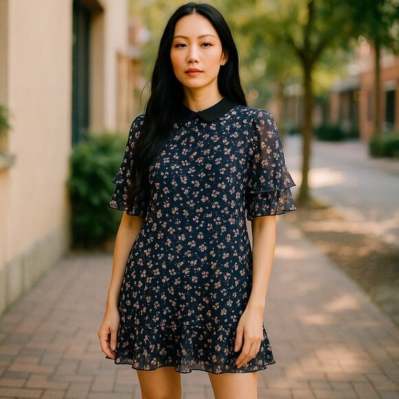 CeCe Luxe Floral Bohemian Ruffle Dress Midnight Bloom NWT Size M - Picture 14 of 14